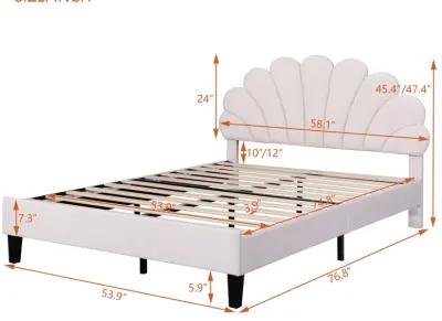 Merax Upholstered Platform Bed with Flower Pattern Velvet Headboard