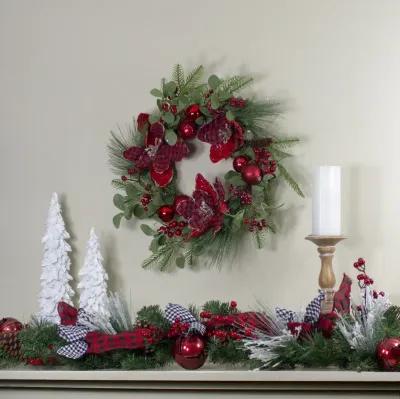 Magnolia and Red Berries Artificial Christmas Wreath - 22-Inch  Unlit