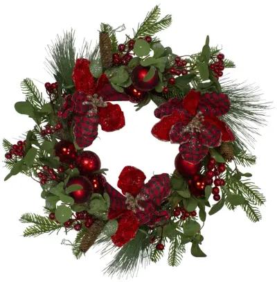 Magnolia and Red Berries Artificial Christmas Wreath - 22-Inch  Unlit