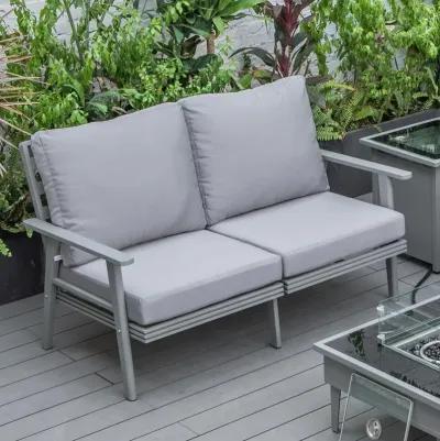 LeisureMod Outdoor Patio Loveseat with Gray Aluminum Frame