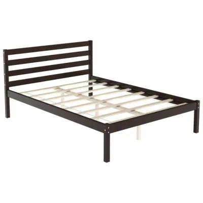 Hivvago Modern Bed Frame with Wooden Headboard and Plywood Slat Support