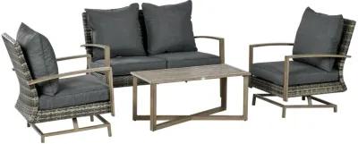 Outdoor Conversation Set: 4-Piece Patio Furniture with Rocking Chair & Loveseat