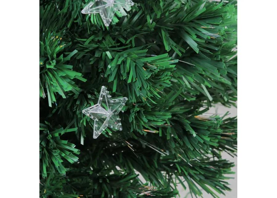 4' Pre-Lit Potted Fiber Optic Artificial Christmas Tree with Stars - Multicolor Lights