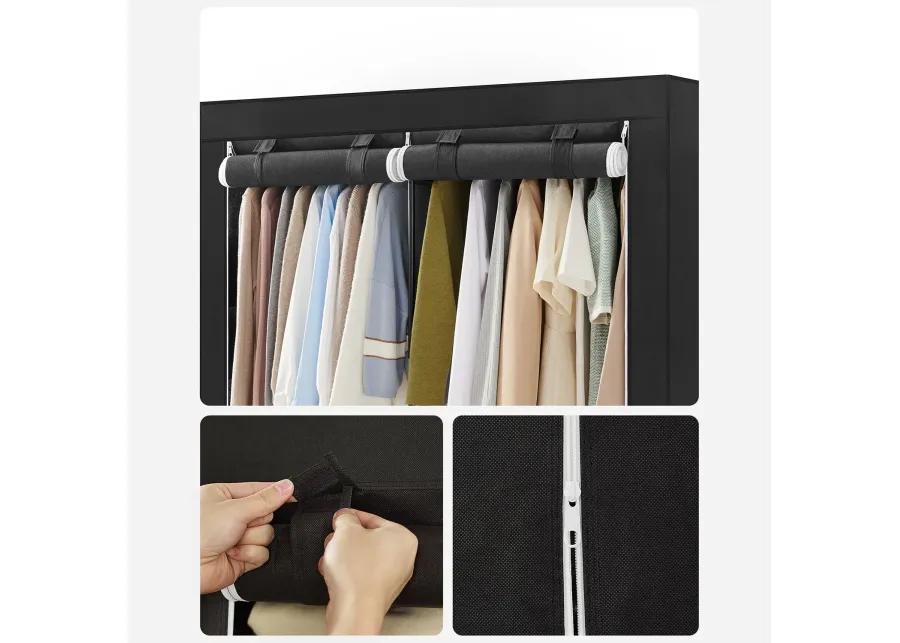 Portable Closet Wardrobe with Shoe Rack, Cover & Dual Hanging Rods