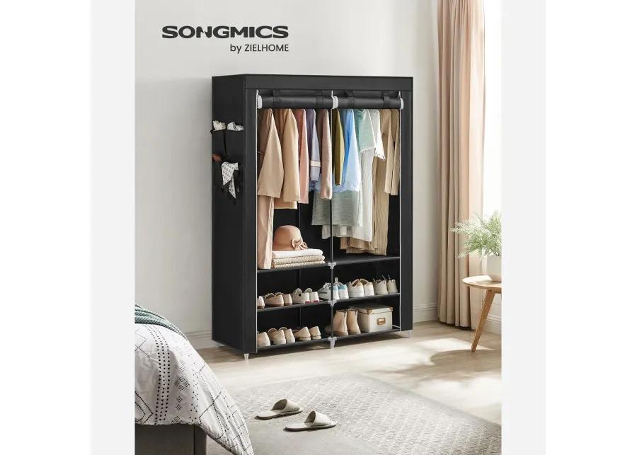 Portable Closet Wardrobe with Shoe Rack, Cover & Dual Hanging Rods