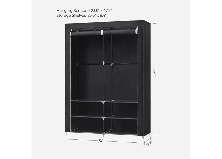 Portable Closet Wardrobe with Shoe Rack, Cover & Dual Hanging Rods