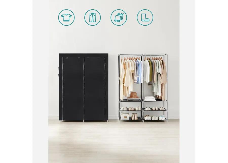 Portable Closet Wardrobe with Shoe Rack, Cover & Dual Hanging Rods