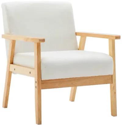 Colin 26 Inch Modern Chair, Padded Cushions, Wood Arms and Legs, Beige-Benzara