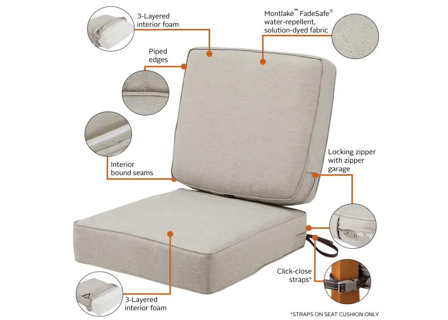 Classic Accessories Montlake FadeSafe Patio Seat & Back Cushion Combo, 25"W x 25"D x 5" x25"W x 22"H x 4", Heather Grey