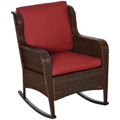 Wine Red Garden Seat: Patio Wicker Rocking Chair with Cushions