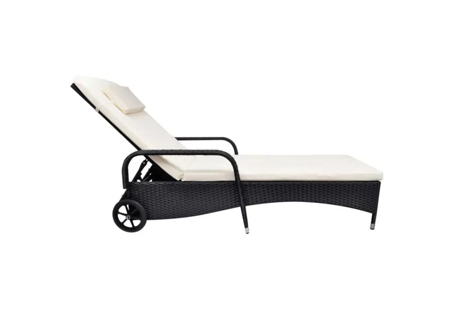 vidaXL Sun Lounger with Cushion & Wheels Poly Rattan Black