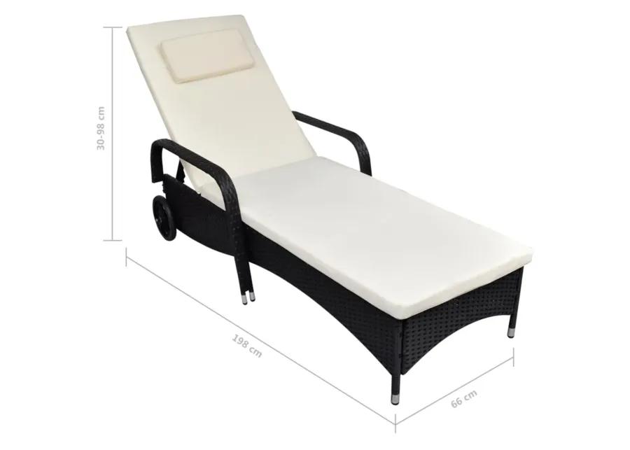 vidaXL Sun Lounger with Cushion & Wheels Poly Rattan Black