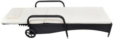 vidaXL Sun Lounger with Cushion & Wheels Poly Rattan Black