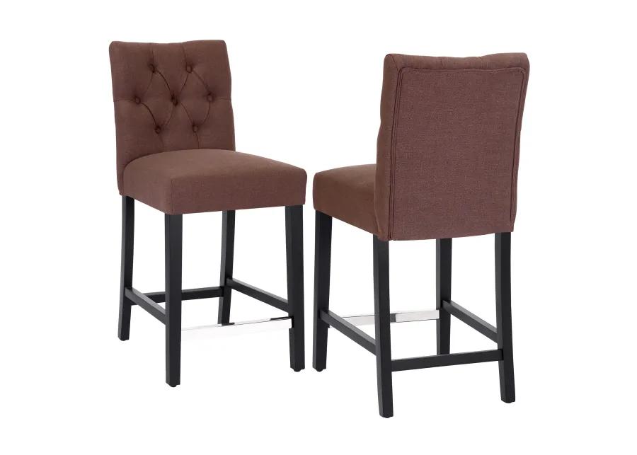 WestinTrends 24" Linen Fabric Tufted Upholstered Counter Stool (Set of 2), Black