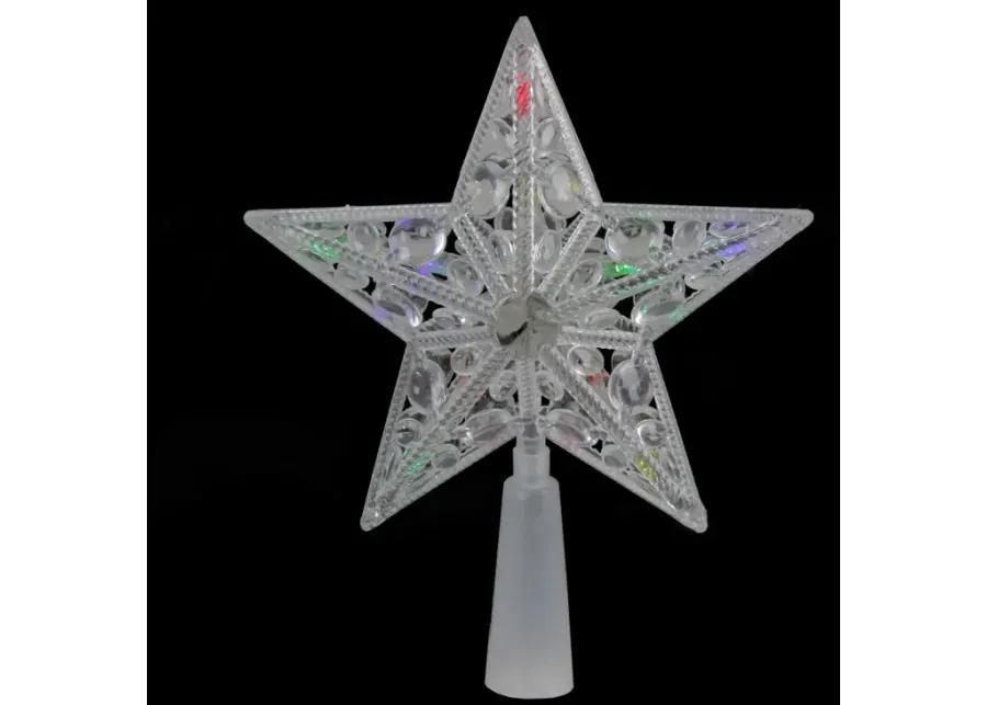 7.5" Pre-Lit Clear Jeweled Star Battery Operated Christmas Tree Topper - Multicolor Lights