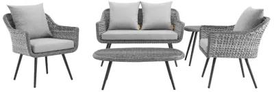 Modway - Endeavor 5 Piece Outdoor Patio Wicker Rattan Loveseat Armchair Coffee + Side Table Set Gray Gray