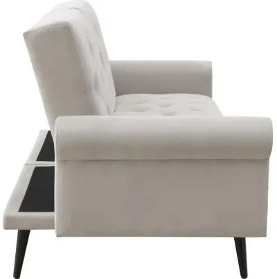 Adjustable Sofa with Button Tufting and Rolled Arms, White-Benzara