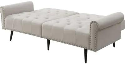 Adjustable Sofa with Button Tufting and Rolled Arms, White-Benzara