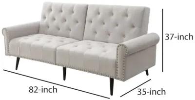 Adjustable Sofa with Button Tufting and Rolled Arms, White-Benzara