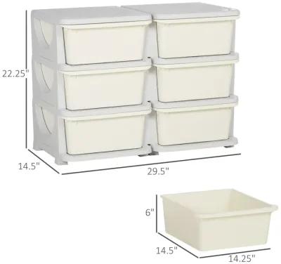 Cream Toy Storage: Kids' 3-Tier Organizer with 6 Drawers