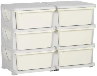 Cream Toy Storage: Kids' 3-Tier Organizer with 6 Drawers