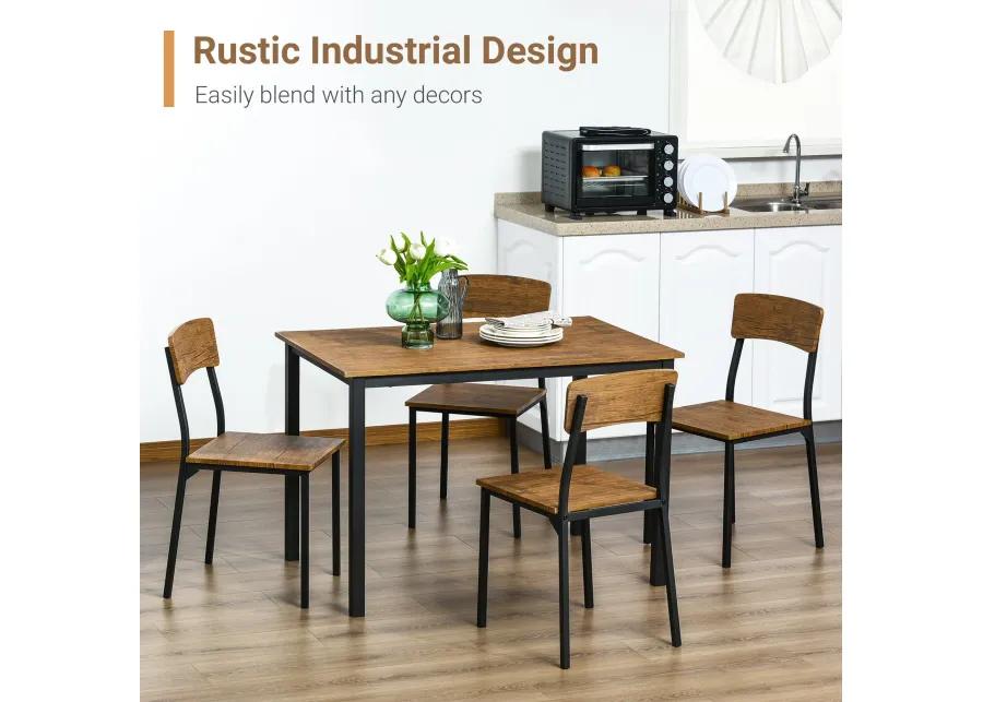 Industrial Chic Dining: 5-Piece Dark Walnut Table & Chairs Set