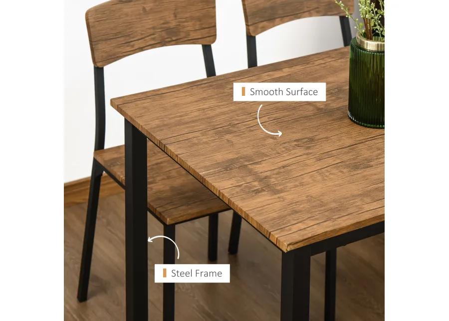 Industrial Chic Dining: 5-Piece Dark Walnut Table & Chairs Set