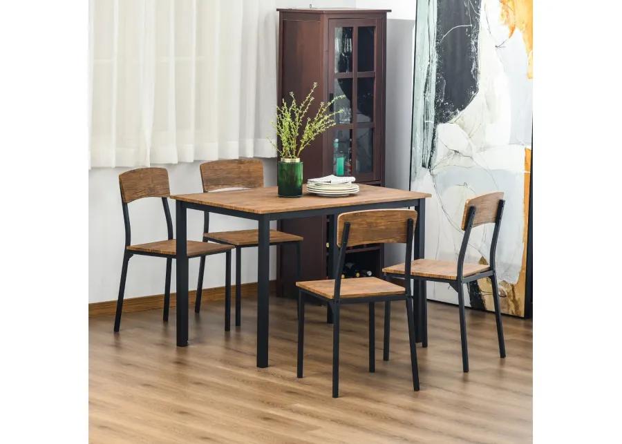 Industrial Chic Dining: 5-Piece Dark Walnut Table & Chairs Set