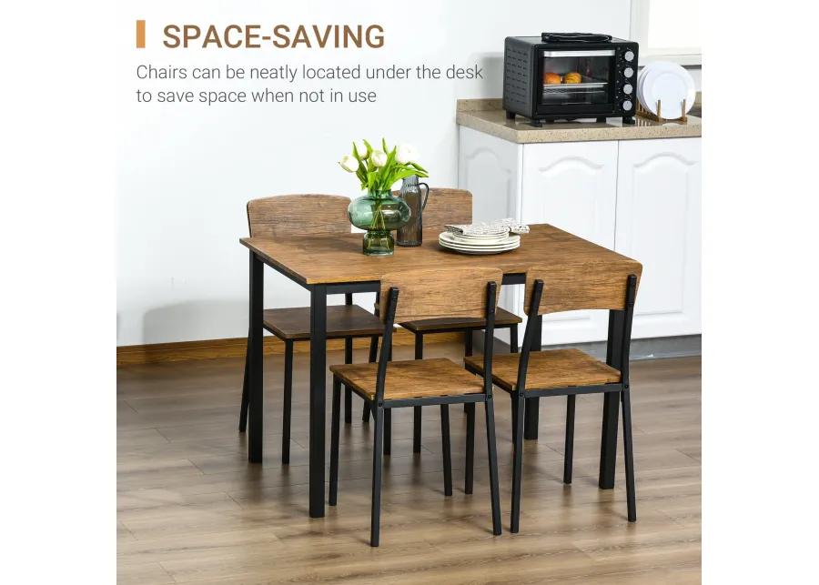 Industrial Chic Dining: 5-Piece Dark Walnut Table & Chairs Set