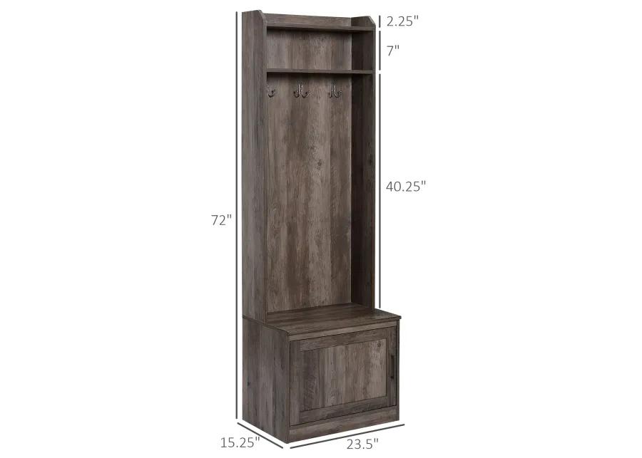 Brown Entryway Organizer: Hall Tree with Shoe Bench & Coat Rack