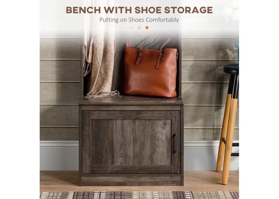 Brown Entryway Organizer: Hall Tree with Shoe Bench & Coat Rack