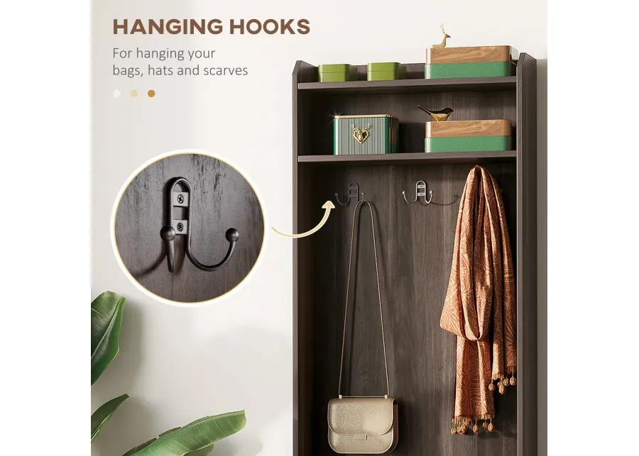 Brown Entryway Organizer: Hall Tree with Shoe Bench & Coat Rack