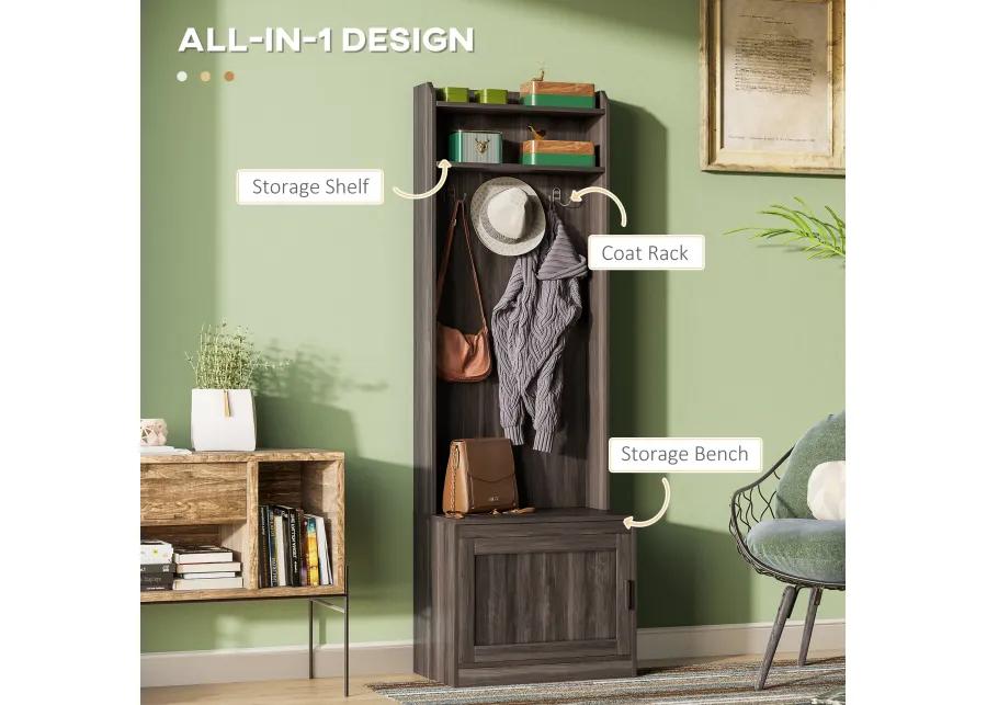 Brown Entryway Organizer: Hall Tree with Shoe Bench & Coat Rack