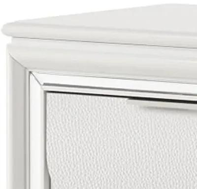 Benjara RARA 30 Inch Nightstand, 2 Drawers, Mirror Trim, Acrylic Legs, White and Silver