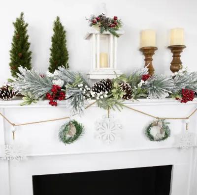 4.75" Snowflake and Frosted Pine Christmas Garland with Wooden Beads - Unlit