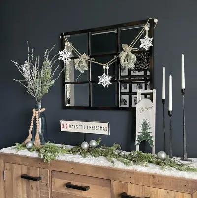 4.75" Snowflake and Frosted Pine Christmas Garland with Wooden Beads - Unlit