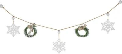 4.75" Snowflake and Frosted Pine Christmas Garland with Wooden Beads - Unlit