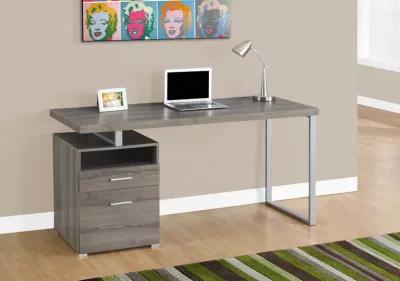 Computer Desk, Home Office, Laptop, Left, Right Set-Up, Storage Drawers, 60"L, Work, Metal, Laminate, Brown, Grey, Contemporary, Modern