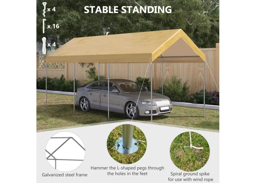 10' x 20' Carport, Portable Garage & Patio Canopy Tent Storage Shelter, Adjustable Height, Anti-UV Cover for Car, Truck, Boat, Catering, Wedding, Beige