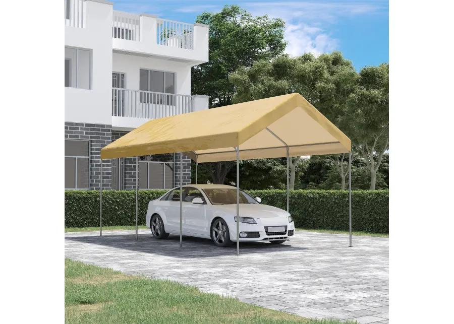 10' x 20' Carport, Portable Garage & Patio Canopy Tent Storage Shelter, Adjustable Height, Anti-UV Cover for Car, Truck, Boat, Catering, Wedding, Beige