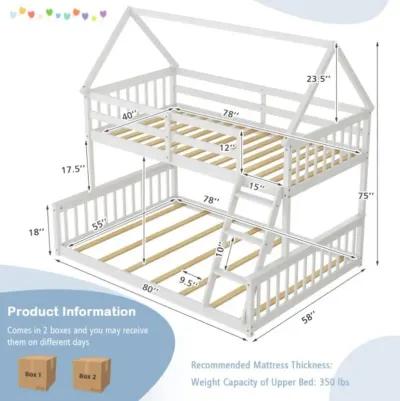 Hivvago Twin Over Full House Bunk Bed with Ladder and Guardrails-White