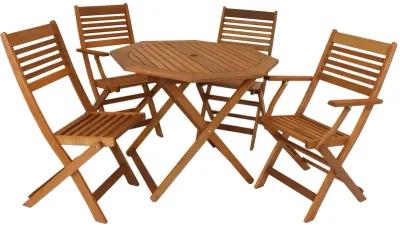 Sunnydaze Meranti Wood 5-Piece Folding Patio Dining Table and Chairs Set