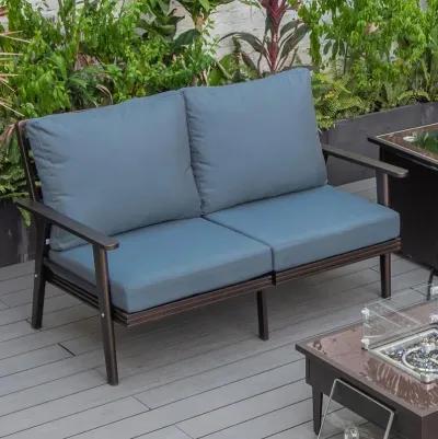 LeisureMod Outdoor Patio Loveseat with Brown Aluminum Frame