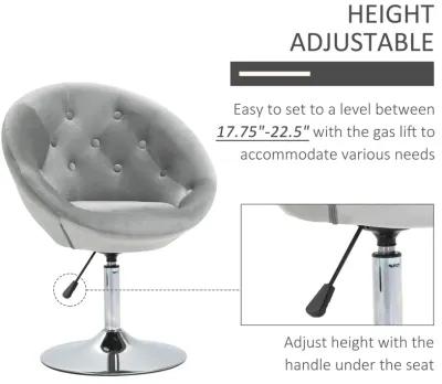 Gray Vanity Seat: Modern Tufted Swivel Chair with Chrome Frame