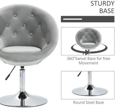 Gray Vanity Seat: Modern Tufted Swivel Chair with Chrome Frame