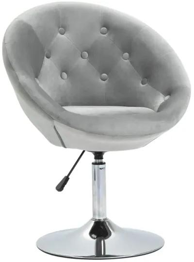 Gray Vanity Seat: Modern Tufted Swivel Chair with Chrome Frame