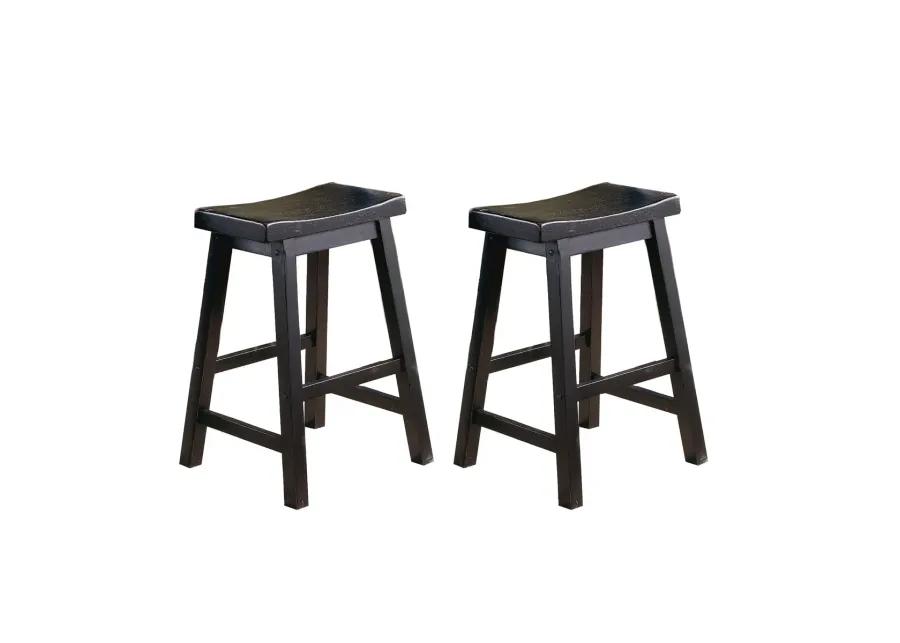 Finish 24-Inch Counter Height Stools Set Of 2 Piece Saddle Seat Solid Wood Casual Dining