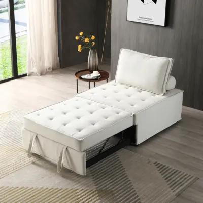 Multipurpose Linen Fabric Ottoman Lazy Sofa Pulling Out Sofa Bed (Beige)