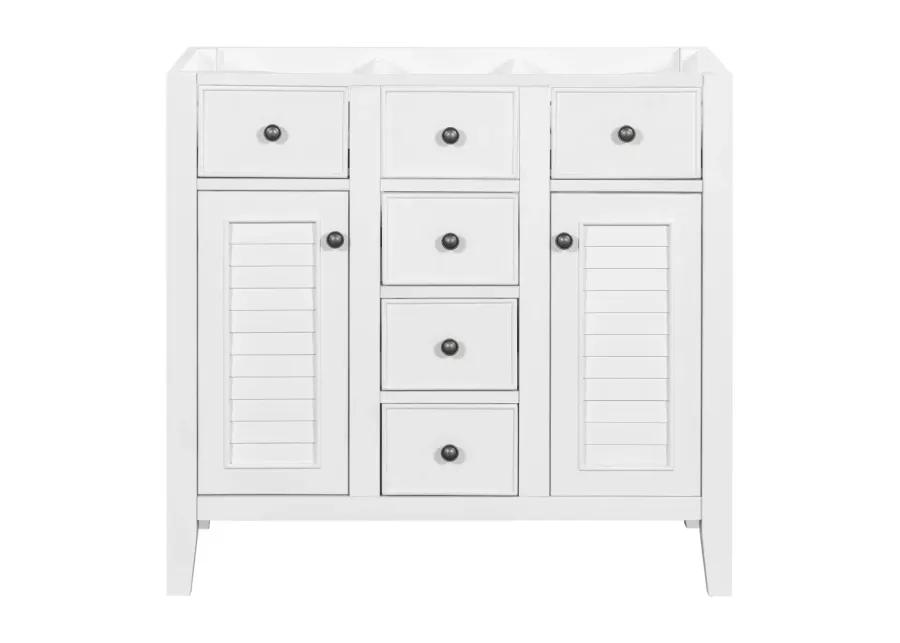 36" Bathroom Vanity Without Sink, Cabinet Base Only, Two Cabinets And Five Drawers, Solid Wood Frame