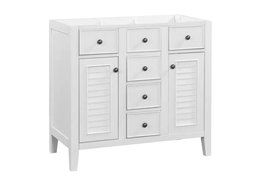 36" Bathroom Vanity Without Sink, Cabinet Base Only, Two Cabinets And Five Drawers, Solid Wood Frame